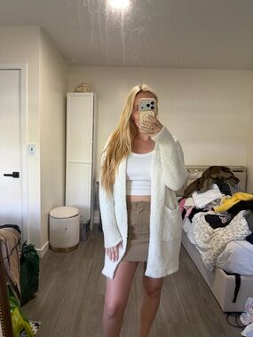 Target Cream Plush Open-Front Teddy Cardigan